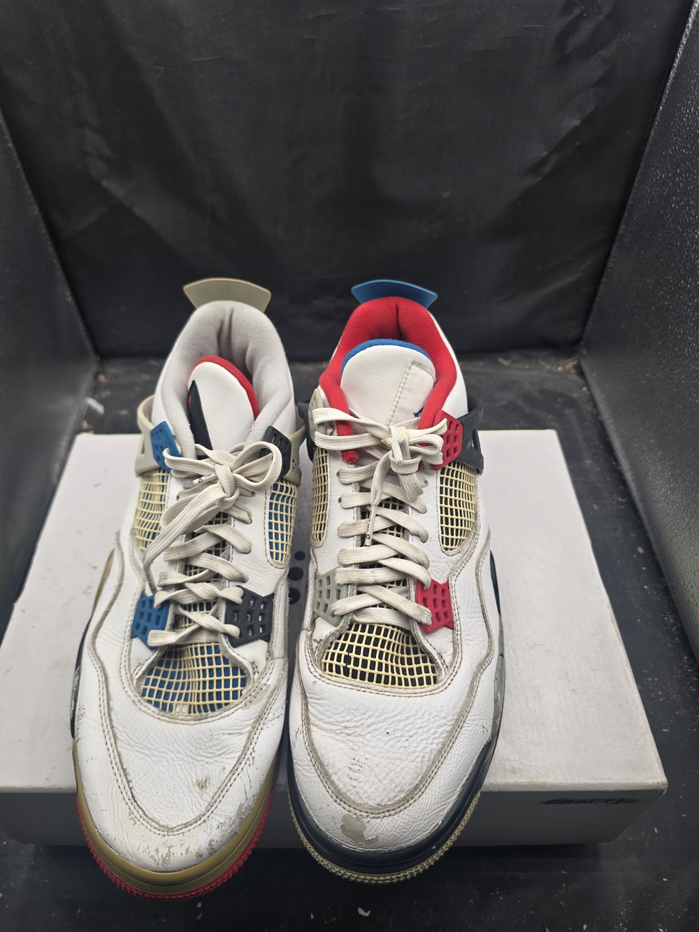 Jordan Low-Top Sneakers in White, Red, Gray with Gold Accents